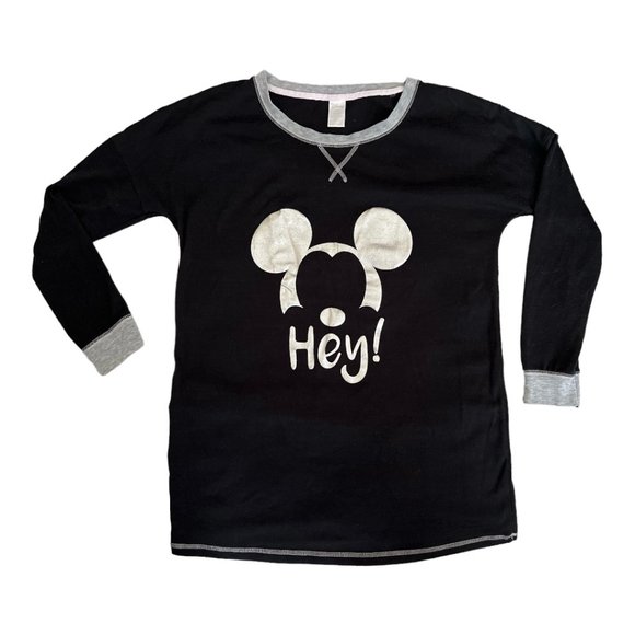 Disney Mickey Mouse Black and Silver Sweatshirt Long Sleeves Medium - Picture 1 of 6